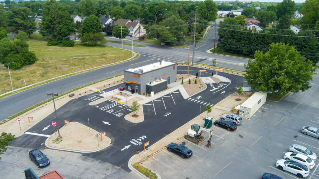 Aerial drone image of Dunkin' Donuts location on E Wilson Blvd in Hagerstown, MD